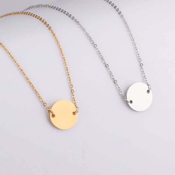 High Polish 15mm Round Pendant Jewelry Stainless Steel Clavicle Necklace for Women Men - صورة 2