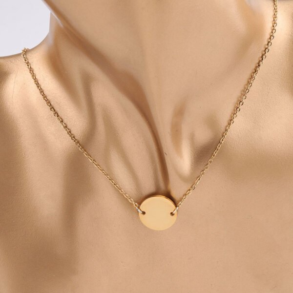 High Polish 15mm Round Pendant Jewelry Stainless Steel Clavicle Necklace for Women Men - صورة 5