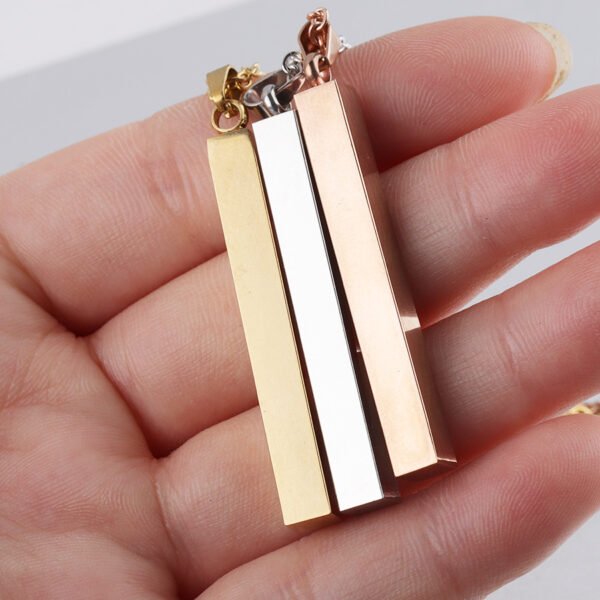 Square Bar DIY Custom Name Necklace Mirror Polished Stainless Steel Personalized  Vertical Bar Necklace - صورة 4