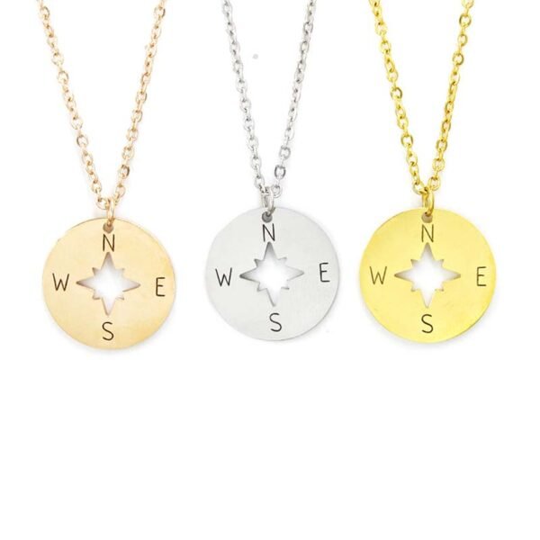 Round Hollow Jewelry Gift Gold Rose Gold DIY Mirror Polished Stainless Steel Compass Pendants Necklace