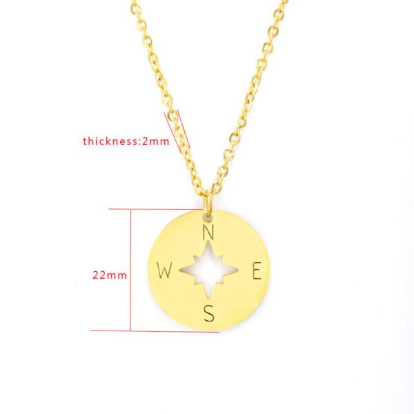 Round Hollow Jewelry Gift Gold Rose Gold DIY Mirror Polished Stainless Steel Compass Pendants Necklace - صورة 2