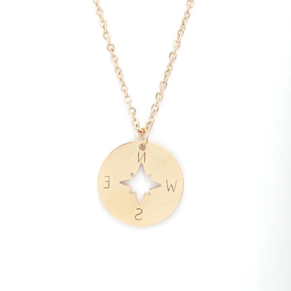 Round Hollow Jewelry Gift Gold Rose Gold DIY Mirror Polished Stainless Steel Compass Pendants Necklace - صورة 3