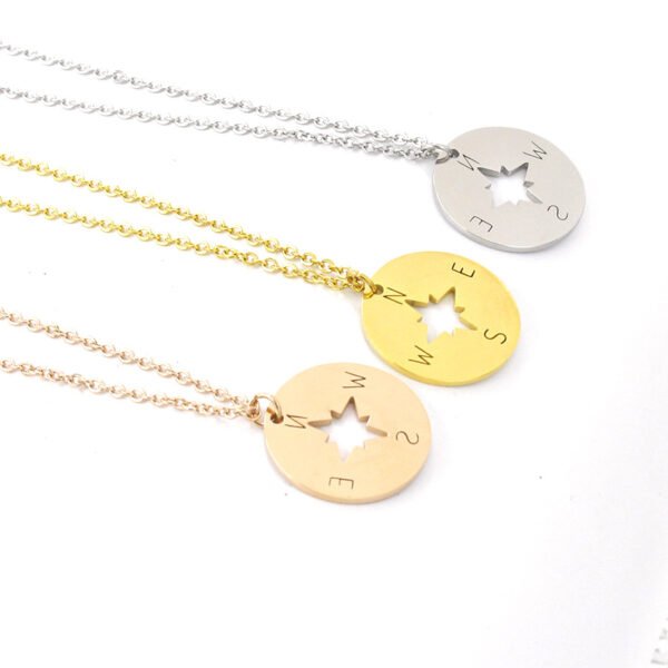 Round Hollow Jewelry Gift Gold Rose Gold DIY Mirror Polished Stainless Steel Compass Pendants Necklace - صورة 5