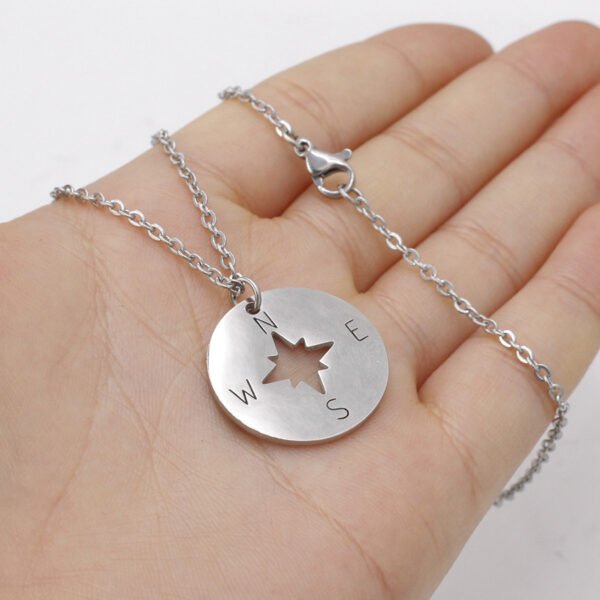 Round Hollow Jewelry Gift Gold Rose Gold DIY Mirror Polished Stainless Steel Compass Pendants Necklace - صورة 6