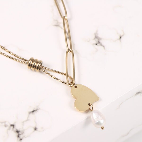 14K Gold Plated Stainless Steel Jewelry Pearls Heart Pendent Layering Necklaces for Women - Image 3