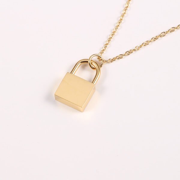 Gold Plated Hip Hop Stainless Steel Jewelry Custom Logo Lock Name Necklace for Men Women - Image 2