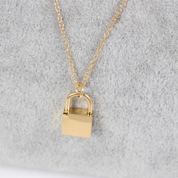 Gold Plated Hip Hop Stainless Steel Jewelry Custom Logo Lock Name Necklace for Men Women - Image 5