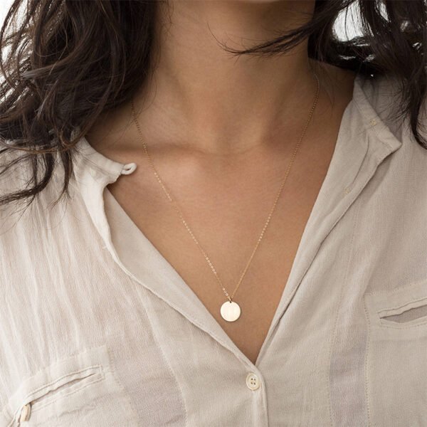 14K Gold Plated Stainless Steel Round Charm Choker Custom Name Necklace for Women - Image 2