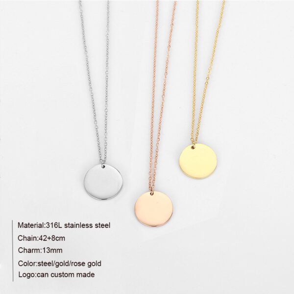 14K Gold Plated Stainless Steel Round Charm Choker Custom Name Necklace for Women - Image 3