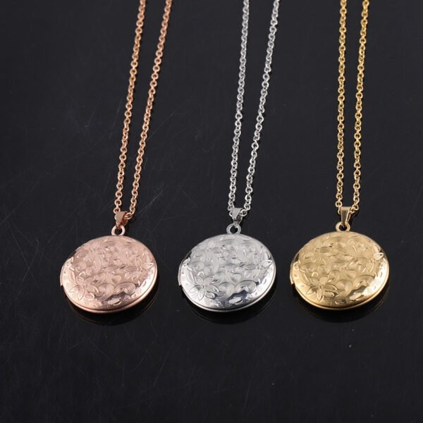 Mirror Polished Stainless Steel Flowers Gold Locket Necklace With Picture for DIY - Image 3