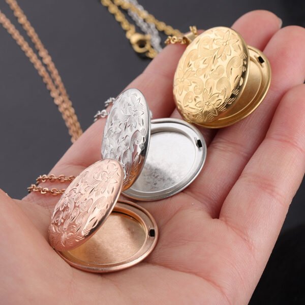 Mirror Polished Stainless Steel Flowers Gold Locket Necklace With Picture for DIY - Image 6