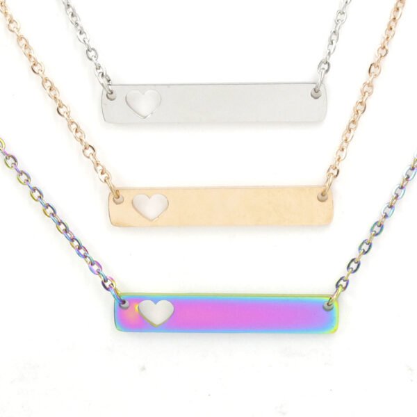 18" Chain Stainless Steel Necklace With Bar Pendant Mirror Polished 35*6mm Girlfriend DIY Personalized Hollow Heart Blank Necklace