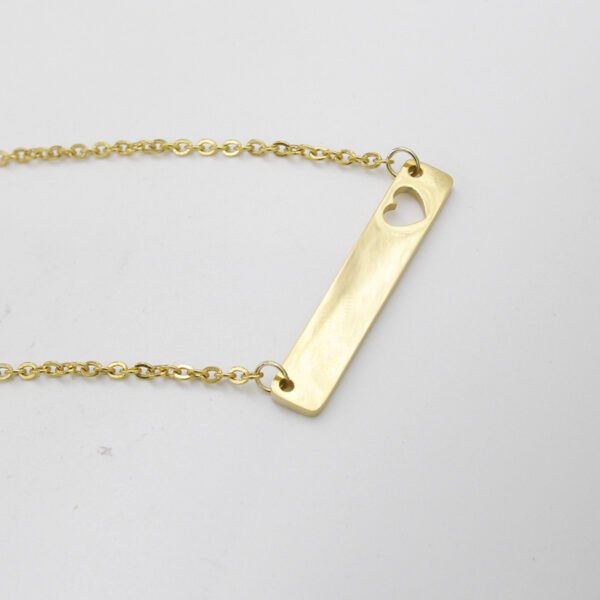 18" Chain Stainless Steel Necklace With Bar Pendant Mirror Polished 35*6mm Girlfriend DIY Personalized Hollow Heart Blank Necklace - Image 2