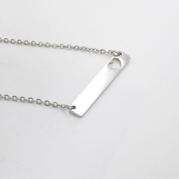 18" Chain Stainless Steel Necklace With Bar Pendant Mirror Polished 35*6mm Girlfriend DIY Personalized Hollow Heart Blank Necklace - Image 3