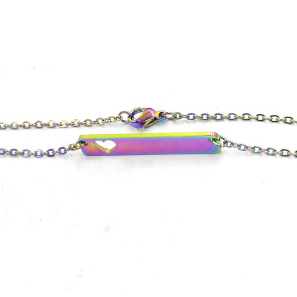18" Chain Stainless Steel Necklace With Bar Pendant Mirror Polished 35*6mm Girlfriend DIY Personalized Hollow Heart Blank Necklace - Image 4