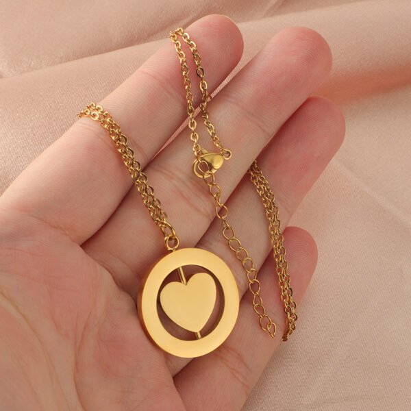 Unique Design Gold Necklace Remote Dainty Heart Stainless Steel Women Babygirl Engraved Necklace - صورة 4