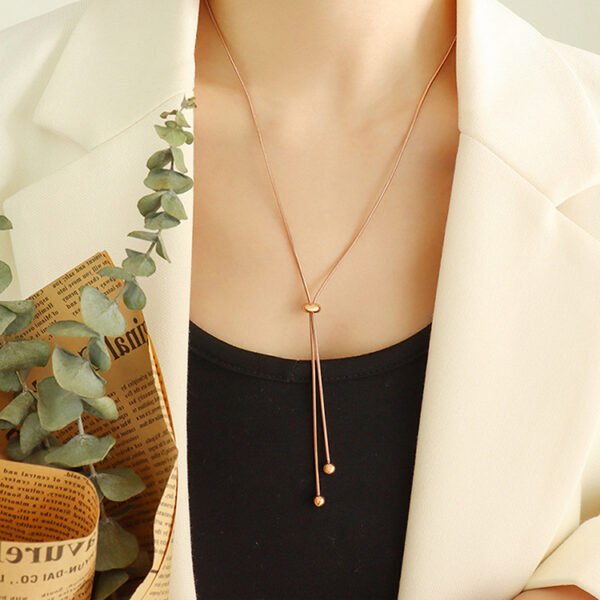 2023 New Design Long Necklace Stainless Steel Bolo Snake Chain Sweater Adjustable Necklace