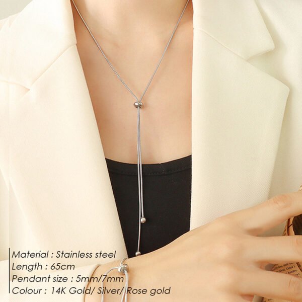 2023 New Design Long Necklace Stainless Steel Bolo Snake Chain Sweater Adjustable Necklace - Image 4