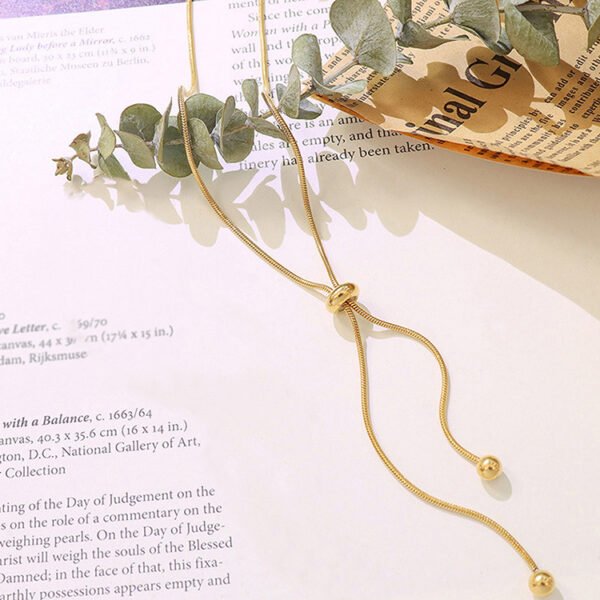 2023 New Design Long Necklace Stainless Steel Bolo Snake Chain Sweater Adjustable Necklace - Image 6