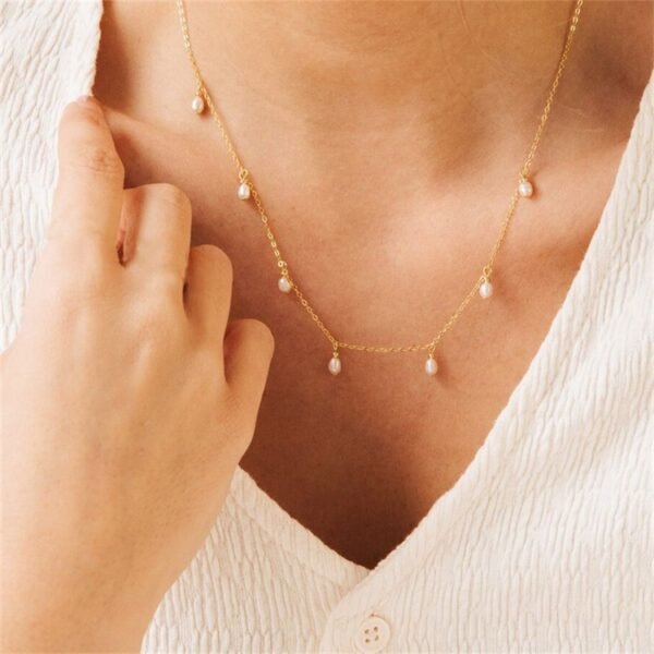 The New Freshwater Pearl Necklace Gold Plated Women Stainless Steel Jewelry Pendant Necklace - Imagen 5