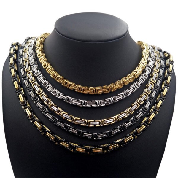 New Trend Vintage Stylstainless Steelel Necklace Byzantine Chain Men's Jewelry 18K Gold Plated Opp Bag Environmental Friendly - صورة 3