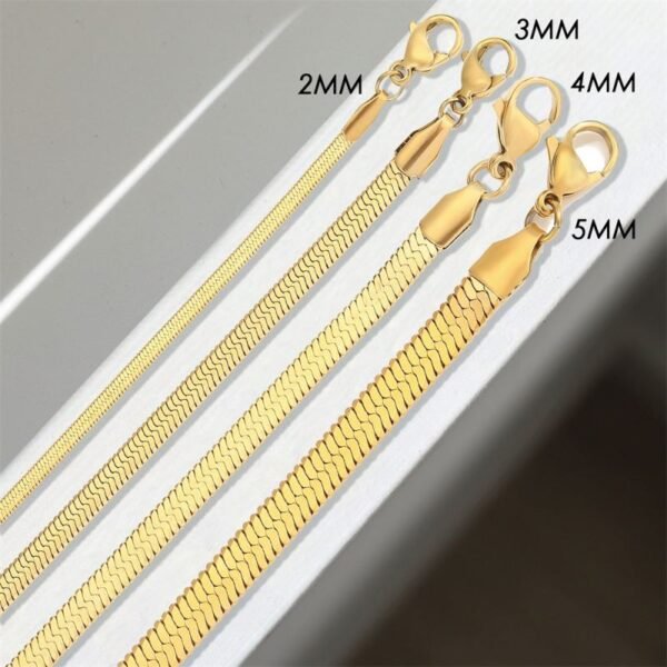 Women Statement 14K Gold Plated Chain Jewelry Stainless Steel Flat Snake Choker Necklace - صورة 2