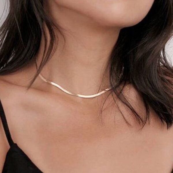 Women Statement 14K Gold Plated Chain Jewelry Stainless Steel Flat Snake Choker Necklace - صورة 4