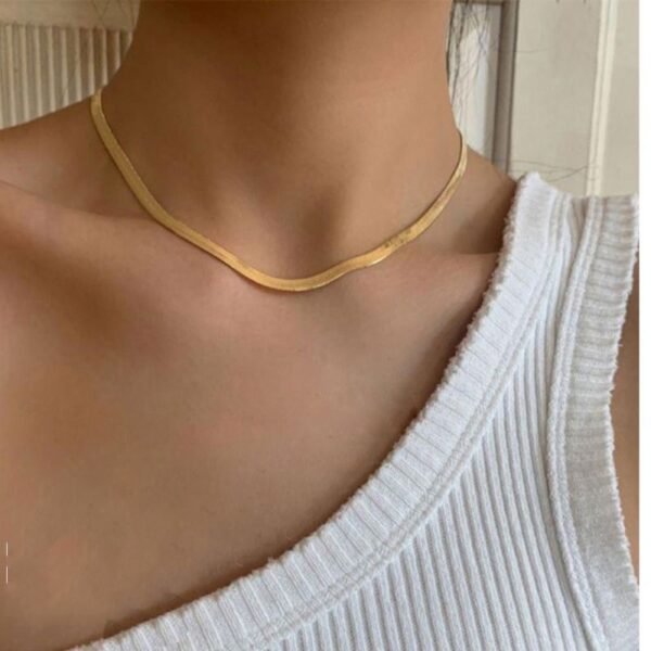 Women Statement 14K Gold Plated Chain Jewelry Stainless Steel Flat Snake Choker Necklace - صورة 6