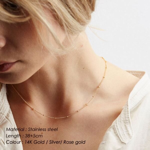 New Women Gold Plated Jewelry Stainless Steel  DIY Link Ball And Chain Necklace - Image 2