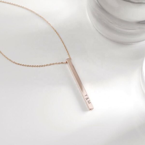 Custom Stainless Steel Bar Necklace Pendant Engraved Logo Square Strip 3D Gold Plated Vertical Personalized Necklace - Image 5