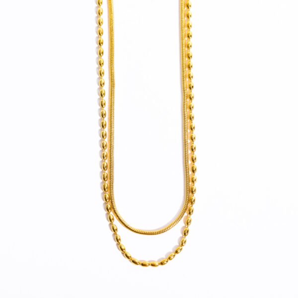 Wholesale Stainless Steel Two Layers Beaded Necklaces Snake Chain 18K Gold Plated Chain Necklace
