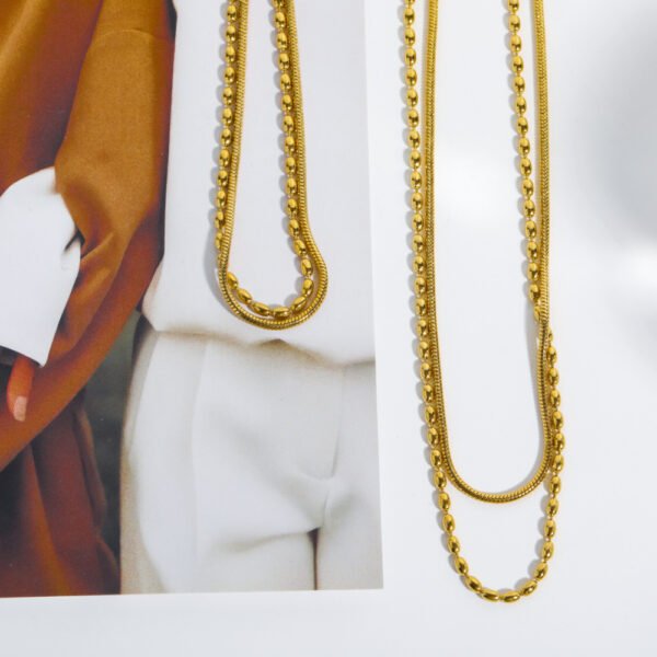 Wholesale Stainless Steel Two Layers Beaded Necklaces Snake Chain 18K Gold Plated Chain Necklace - Image 2