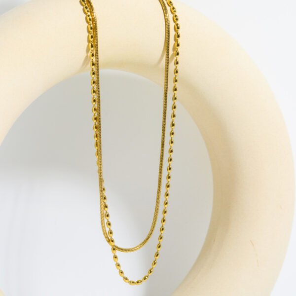 Wholesale Stainless Steel Two Layers Beaded Necklaces Snake Chain 18K Gold Plated Chain Necklace - Image 3
