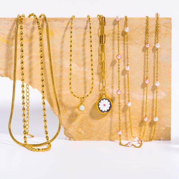 Wholesale Stainless Steel Two Layers Beaded Necklaces Snake Chain 18K Gold Plated Chain Necklace - Image 5