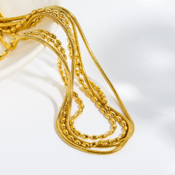 Wholesale Stainless Steel Two Layers Beaded Necklaces Snake Chain 18K Gold Plated Chain Necklace - Image 6