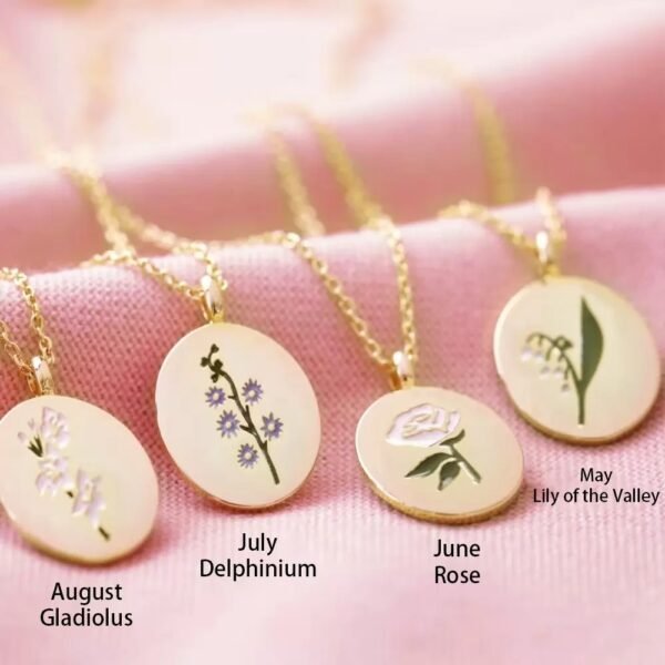 New in 2022 Stainless Steel Vintage Custom 12 Months Vintage Chain Pendant Birth Flower Necklace - Imagen 5