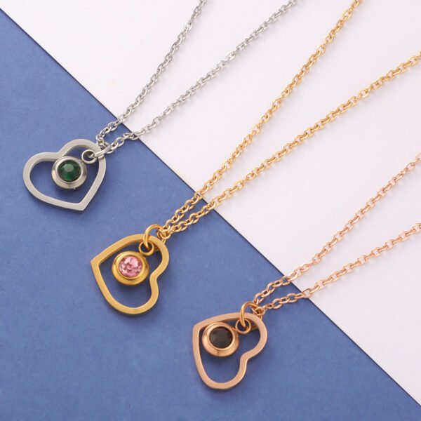 Customized Stainless Steel Personalized 18k Gold Chain Birthstone Pendant Heart Necklace