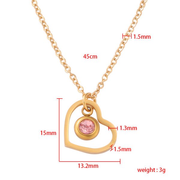 Customized Stainless Steel Personalized 18k Gold Chain Birthstone Pendant Heart Necklace - Image 2