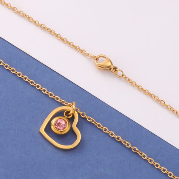 Customized Stainless Steel Personalized 18k Gold Chain Birthstone Pendant Heart Necklace - Image 6