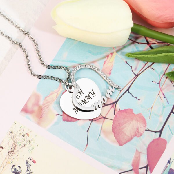 New Product Ideas Stainless Steel Double Custom Heart Necklace Engrave Mother's Birthday Gift Heart Necklace With High Popularity - Image 4