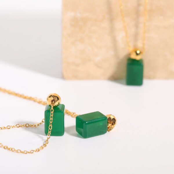 New Design Premium Green Stone Perfume Bottle Necklace Stainless Steel Chain African Necklace With New Currents - Image 2