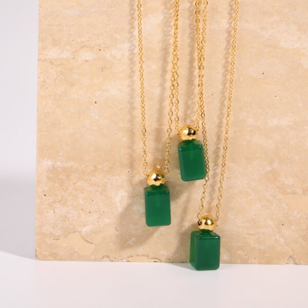 New Design Premium Green Stone Perfume Bottle Necklace Stainless Steel Chain African Necklace With New Currents - Image 5