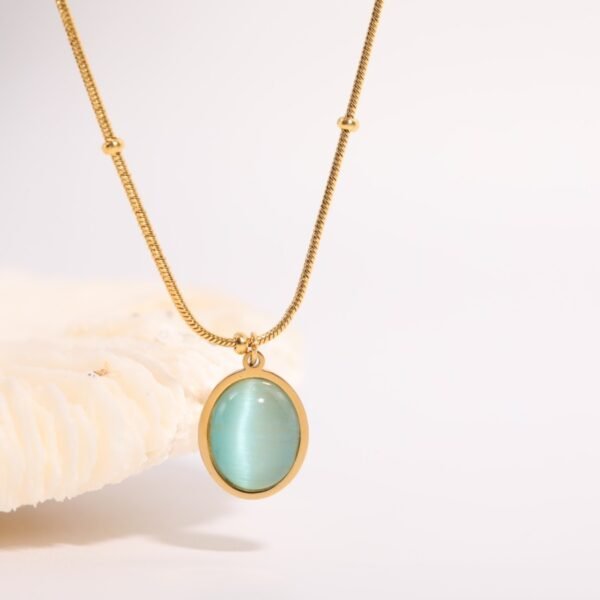 New Design Natural Green Stone Stainless Steel 18k Gold Plated Women's Fashion Necklace With Best Price