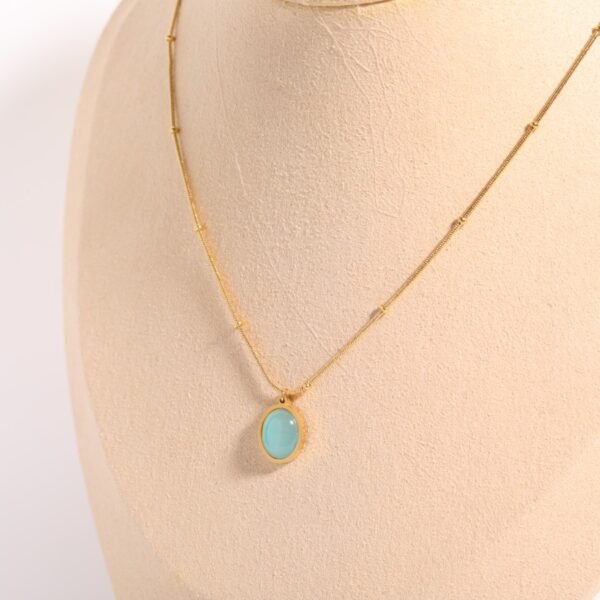 New Design Natural Green Stone Stainless Steel 18k Gold Plated Women's Fashion Necklace With Best Price - Imagen 3