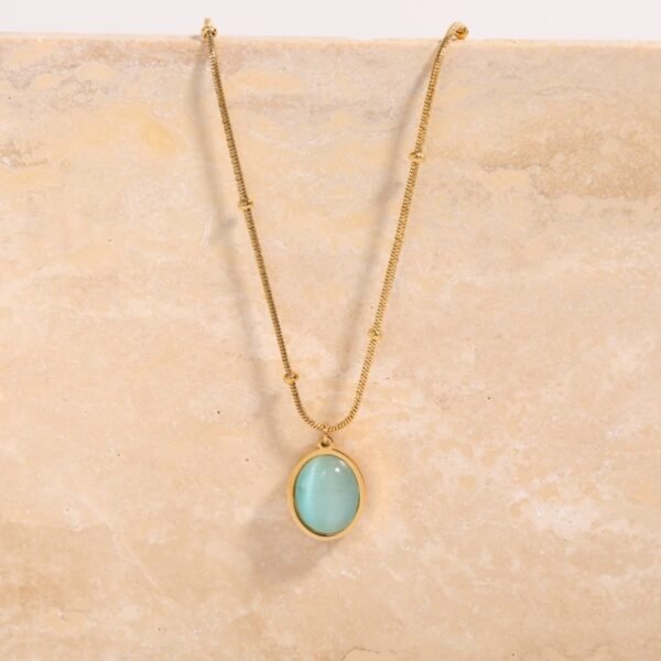New Design Natural Green Stone Stainless Steel 18k Gold Plated Women's Fashion Necklace With Best Price - Imagen 4