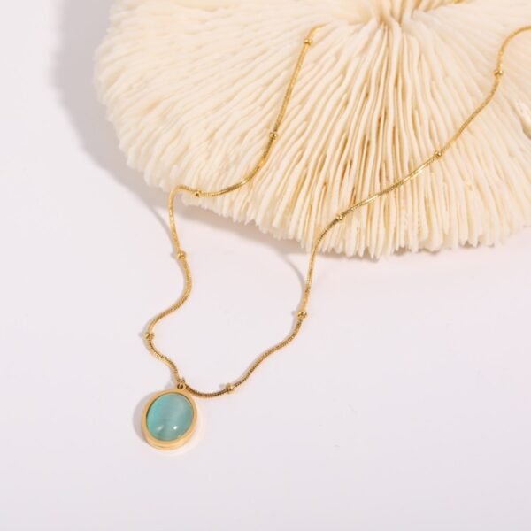 New Design Natural Green Stone Stainless Steel 18k Gold Plated Women's Fashion Necklace With Best Price - Imagen 5