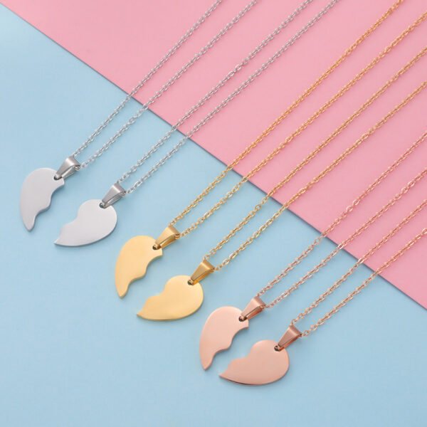 Valentine's Day Gift Mirror Polished 18K Gold Plated Women Stainless Steel Couples Heart Necklace