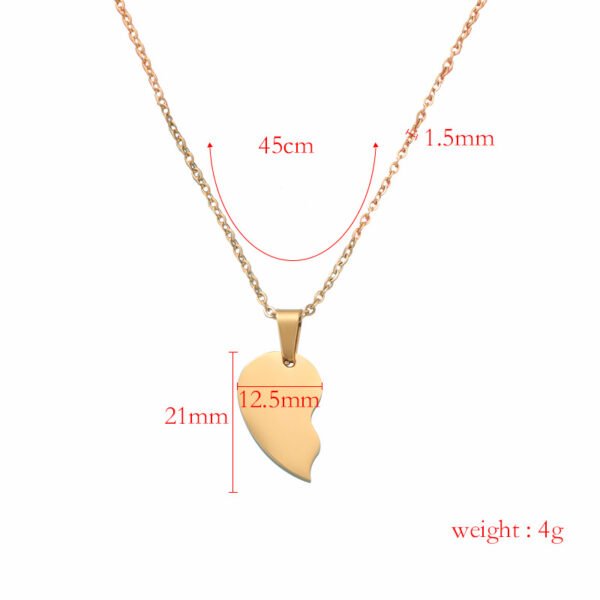 Valentine's Day Gift Mirror Polished 18K Gold Plated Women Stainless Steel Couples Heart Necklace - صورة 2