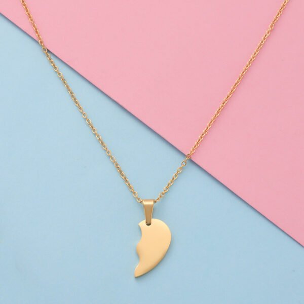 Valentine's Day Gift Mirror Polished 18K Gold Plated Women Stainless Steel Couples Heart Necklace - صورة 4