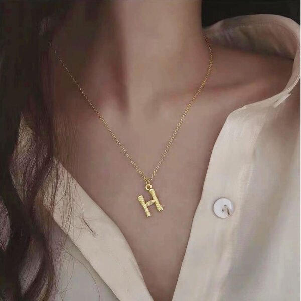 Wholesales Stainless Steel Luxury Initial Pendants Necklace for Women  Bamboo Veins Gold Plated Hip Hop - صورة 4